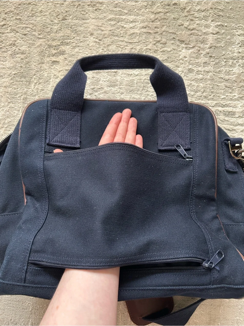 Lands’ End direct merchants navy travel bag with removable shoulder strap